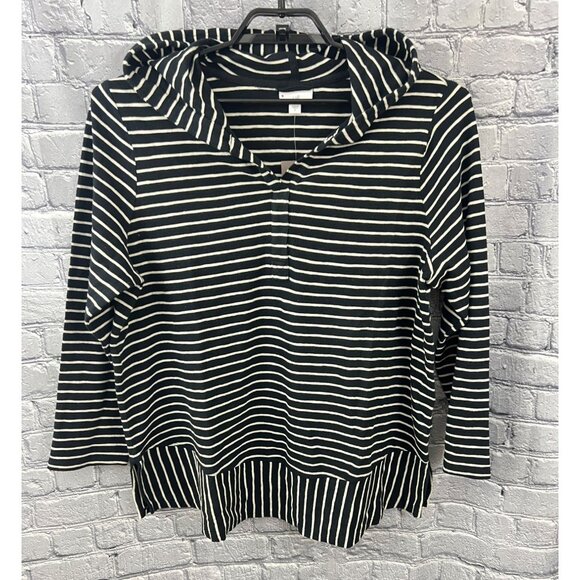 J. Jill Tops - J Jill Mixed Stripes Hooded Tunic Top Size XL Women Long Sleeve Cotton Pullover